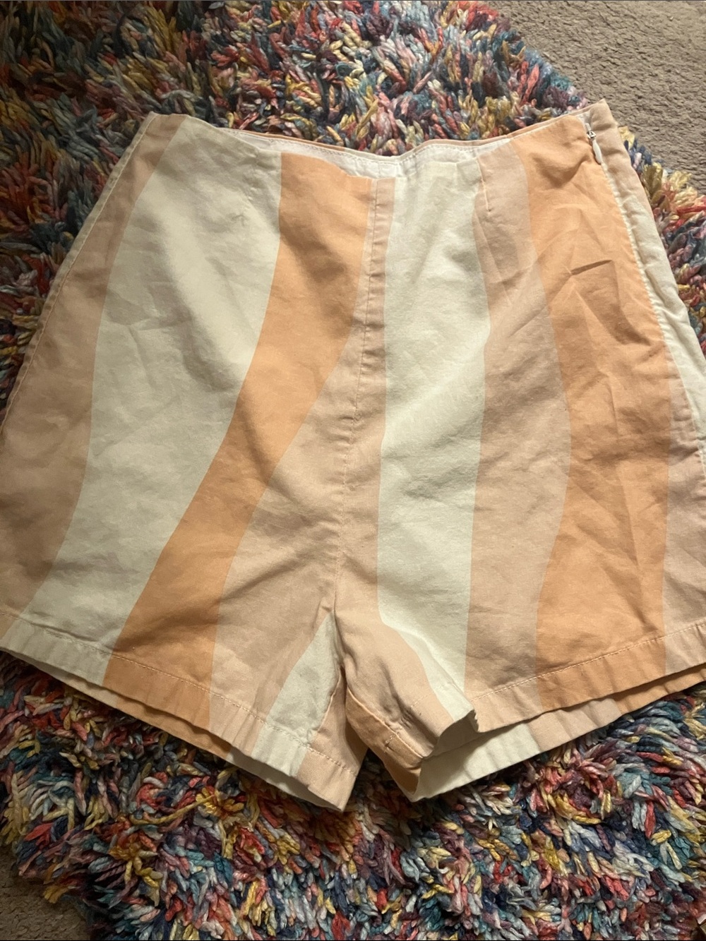 Rhythm. Peach and Cream Vertical Stripe High-Waist Shorts